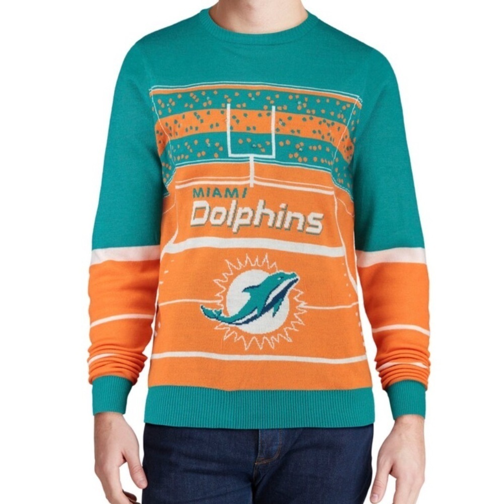 Men's NFL Team Apparel Miami Dolphins Aqua Stadium Sweater
